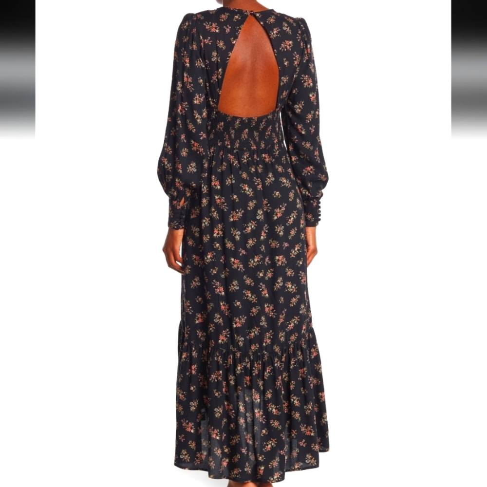 NWT AFRM Gilda Back Cutout Maxi Dress in Noir Bouquet, Size M - Picture 4 of 17